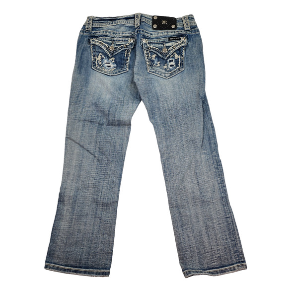 Miss Me Jeans 28 Cuffed Capri Faded Destroyed Abrasion Y2k Pocket Flap - Picture 2 of 10